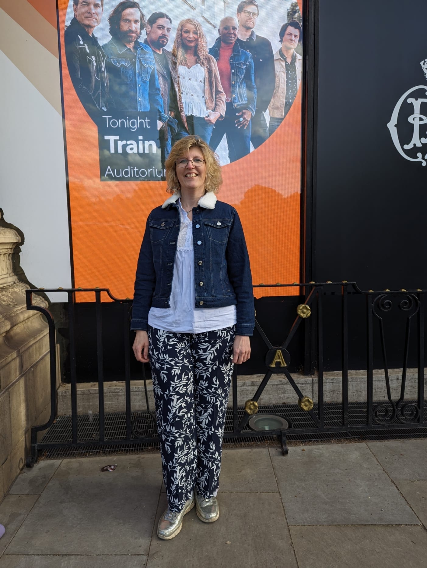Me at the Train concert in London wearing my Jasmine Harman Collection trousers.